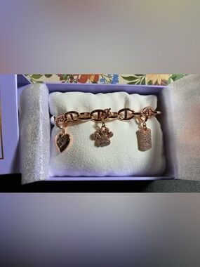 Rose Gold Charm Bracelet with Heart, Paw & Pave Tag